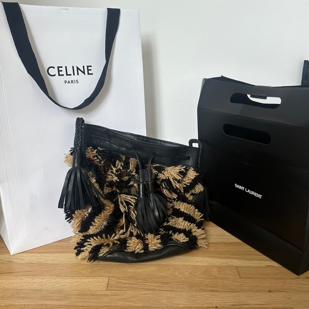 Antik Batik Black and tan fringed tassel shoulder bag